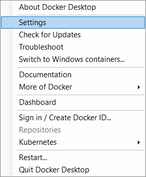 Docker Desktop popup menu